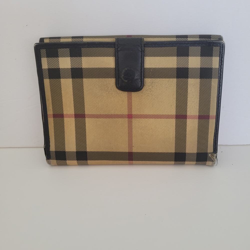 Burberry London Women's Classic Check Plaid Coated Canvas Leather Snap Wallet - Picture 2 of 15